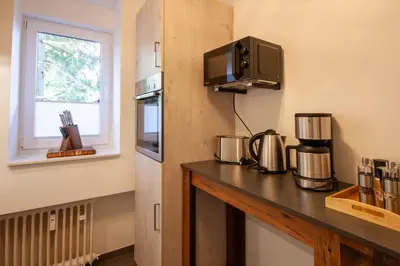 Küche/Küchenzeile in der Unterkunft Ferienwohnung Am Bach 1 mit Terrasse