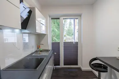 Küche/Küchenzeile in der Unterkunft Ferienwohnung Am Bach 3 mit Balkon