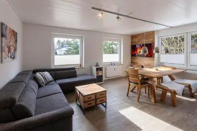 Ein Sitzbereich in der Unterkunft Ferienwohnung Harzer Jahreszeiten mit Terrasse