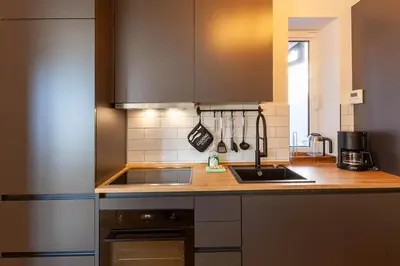 Küche/Küchenzeile in der Unterkunft Ferienwohnung Liftquartier mit Kamin und Balkon