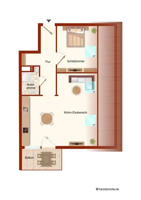 Grundriss der Unterkunft Ferienwohnung Kleine Fichte mit Balkon
