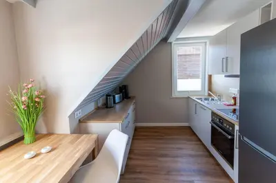 Küche/Küchenzeile in der Unterkunft Ferienwohnung Waldfrieden 4 mit Dachterrasse und Grill