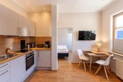Küche/Küchenzeile in der Unterkunft Ferienwohnung Waldfrieden 2 mit Garten und Grill