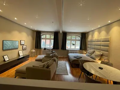 Ein Sitzbereich in der Unterkunft Waldloft - Okertal Goslar Harz