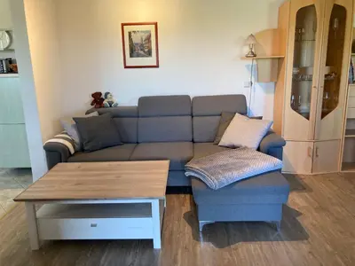 Ein Sitzbereich in der Unterkunft Ferienwohnung Huyblick
