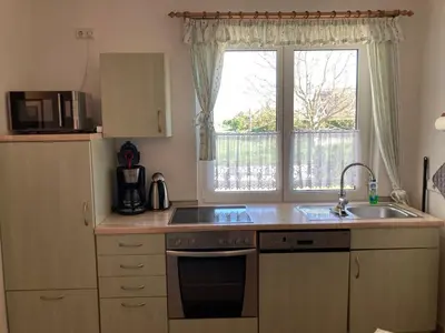 Küche/Küchenzeile in der Unterkunft Ferienwohnung Huyblick