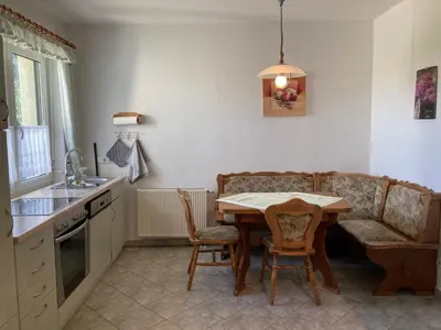Küche/Küchenzeile in der Unterkunft Ferienwohnung Huyblick