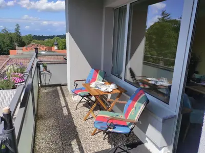 Ein Balkon oder eine Terrasse in der Unterkunft Ferienwohnung Penthouse Bummelallee