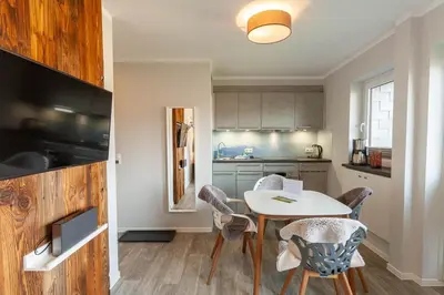 Küche/Küchenzeile in der Unterkunft Ferienwohnung Harzlaune mit Balkon und Wurmbergblick