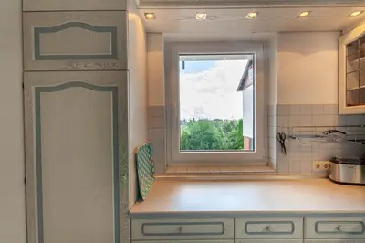Küche/Küchenzeile in der Unterkunft Ferienwohnung Carpe Diem mit Balkon