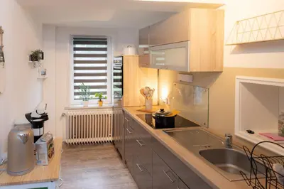 Küche/Küchenzeile in der Unterkunft Ferienwohnung Tatort