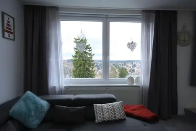 Ein Sitzbereich in der Unterkunft Ferienwohnung Hüttebergblick
