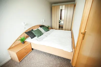 Ein Bett oder Betten in einem Zimmer der Unterkunft Apartment Hohe Tannen mit Schwimmbad & Sauna