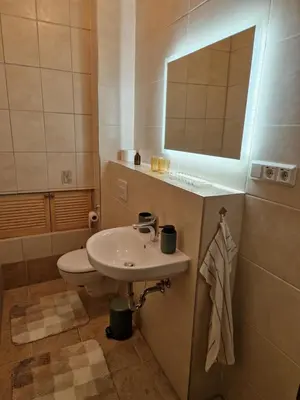 Ein Badezimmer in der Unterkunft Harziano in der Kaiser-Otto-Straße - Stilvolle Gründerzeitwohnungen mit Kachelöfen, Wintergarten & viel Platz zum Entspannen