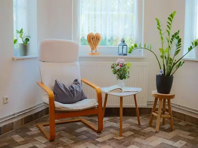 Ein Sitzbereich in der Unterkunft Harzliebe