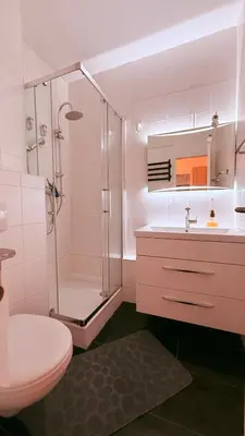 Ein Badezimmer in der Unterkunft Mountain Lodge - modernes Appartement mit Schwimmbad und Sauna - Bad Harzburg im Harz