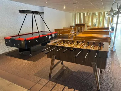 Ein Billardtisch in der Unterkunft Ferienwohnung Platzhirsch 314 im Harz mit Pool, Sauna & schöner Aussicht in Braunlage-Hohegeiß