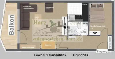 Grundriss der Unterkunft Fewo Eulennestchen-Harz S1 für Familie & Hund