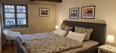Ein Bett oder Betten in einem Zimmer der Unterkunft Apartments in der Barockscheune