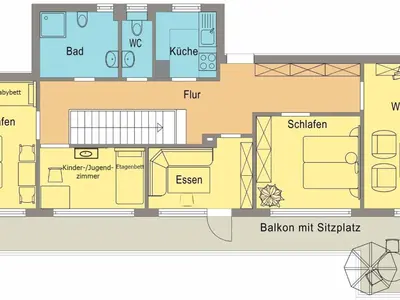 Grundriss der Unterkunft Apartment Großzügige Wohnung mit Bergblick im Haus Hopfe by Interhome