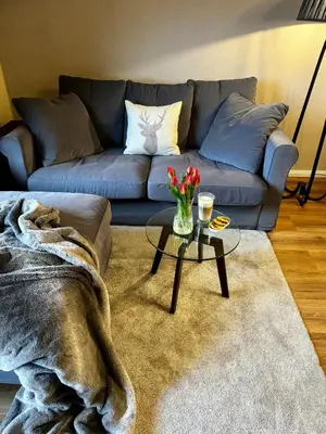 Ein Sitzbereich in der Unterkunft Ferienwohnung Auszeit früher Harz-Momente Bruchberg