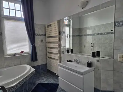 Ein Badezimmer in der Unterkunft Elegante Altbauwohnung mit Schlossblick und Parkplatz