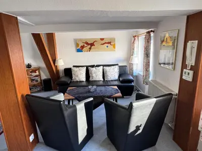Ein Sitzbereich in der Unterkunft Ferienhaus Winkelwerk