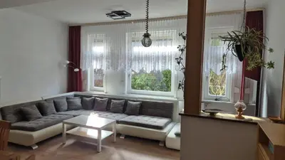 Ein Sitzbereich in der Unterkunft Steigerstube