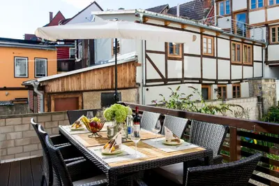 Ein Balkon oder eine Terrasse in der Unterkunft Ferienwohnung am Kaiserhof