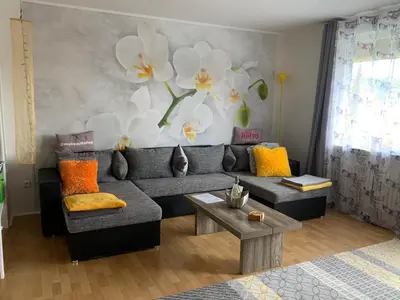 Ein Sitzbereich in der Unterkunft Ferienhaus am Geiersberg