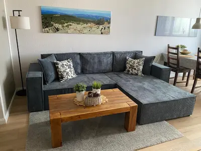Ein Sitzbereich in der Unterkunft Ferienwohnung Glockenberg - Westphal
