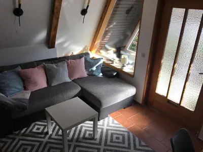 Ein Sitzbereich in der Unterkunft Ferienhaus am Rachental