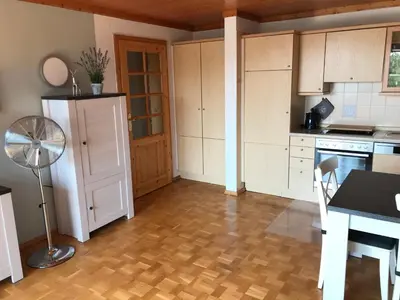 Küche/Küchenzeile in der Unterkunft Ferienwohnung Weitblick am Kurpark