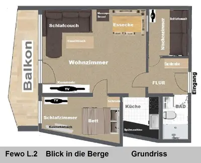 Grundriss der Unterkunft Eulennestchen-Harz Fewo S1 oder L2 Für Single, Paar oder Familie & Hund Oberharz