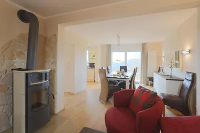 Ein Sitzbereich in der Unterkunft Landhäuser Bergwiese - Ferienhaus Höhenblick