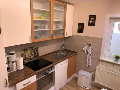 Küche/Küchenzeile in der Unterkunft weißer Hirsch im Haus Sabine