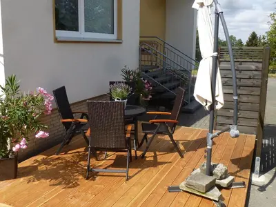 Ein Balkon oder eine Terrasse in der Unterkunft Fewo Granetalsperre