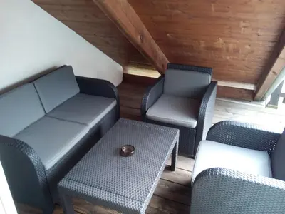 Ein Sitzbereich in der Unterkunft Alter Topf