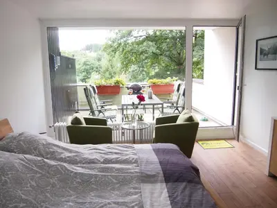 Ein Sitzbereich in der Unterkunft Apartment Harzgrün