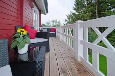 Ein Balkon oder eine Terrasse in der Unterkunft Ferienblockhaus Auerhahn & Luchs