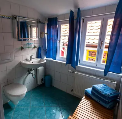 Ein Badezimmer in der Unterkunft Fachwerkhotel garni - Ferienhäuser Vorhof zur Hölle