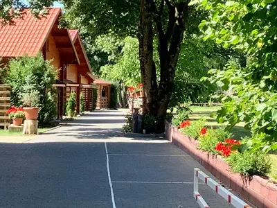 Ein Garten an der Unterkunft Blockhäuser Harzblick