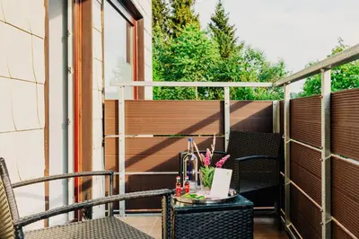 Ein Balkon oder eine Terrasse in der Unterkunft Hexe II mit kostenlosem Zugang zum neuen Fitnessstudio in Braunlage