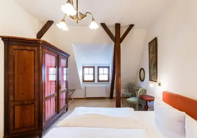 Ein Bett oder Betten in einem Zimmer der Unterkunft Theophano´s Appartements im Kornmarkt