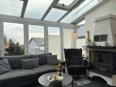 Ein Sitzbereich in der Unterkunft Ferienhaus mit Kamin in Thale-Friedrichsbrunn