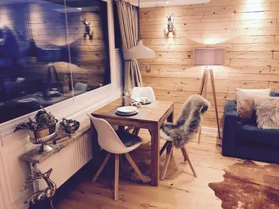 Ein Sitzbereich in der Unterkunft Chalet am Hasselkopf