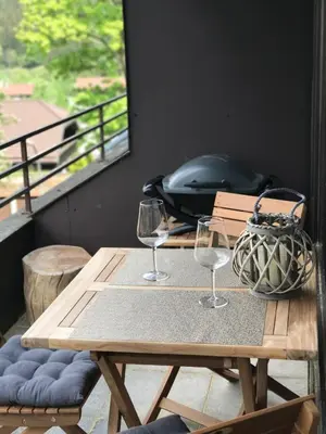 Ein Sitzbereich in der Unterkunft Chalet am Hasselkopf