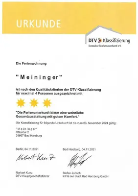 Ein Zertifikat, Auszeichnung, Logo oder anderes Dokument, das in der Unterkunft Ferienwohnung im Wald mit Kamin ausgestellt ist