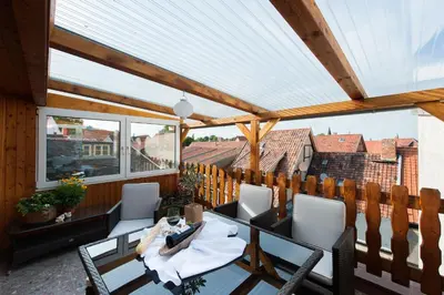 Ein Balkon oder eine Terrasse in der Unterkunft Ferienhaus Schlossgarten