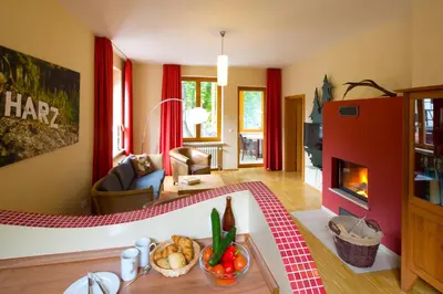 Ein Sitzbereich in der Unterkunft Plumbohms ECHT-HARZ-HOTEL
